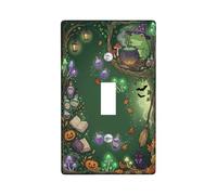 Placca interruttore a levetta fantasiosa strega anfibia fantasy art | Illustrazione di anfibi della strega, bottiglie di pozioni luminose, tema foresta magica, estetica rustica