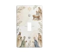 Placca interruttore a levetta natalizia con scena religiosa religiosa | Acquerello Arte Religiosa, Illustrazione Sacra Famiglia, Tre Saggi, Accenti botanici Foglia, Inverno Vacanze Home Decor