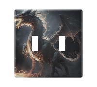 Placca interruttore della luce moderna a forma di drago della fiamma, doppia levetta, 2 moduli, 11,2 x 11,4 cm