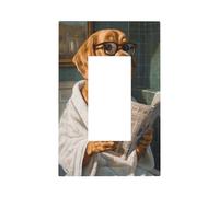 Placca per interruttore della luce umoristica con cane che legge giornale in bagno, piastra frontale a bilanciere singolo, 1 banda, decoratore, copertine per presa per casa, cucina, stanza, bagno