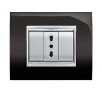 Placca per presa a 3 posti Prestige nero Nero