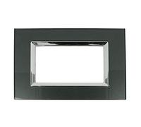 Placca Plexi 4M Con 4 Moduli Posti Plexiglass Lucido Effetto Vetro Cristallo Compatibile Con Bticino Living (Acciaio Scuro)