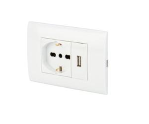 Placca premontata a Incasso con Usb 2,1A e presa Shucko con supporti e viti