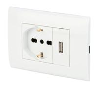 POLY POOL - PP6096X Kit Incasso 250V con Frutti Presa Corrente Elettrica Schuko Pluristandard Spina 10A - 16A Italiana/Tedesca e Presa USB 2.1A - Bianco per Scatola Rettangolare
