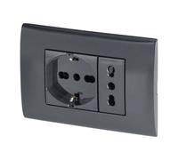 Poly Pool PP6094.1X Kit Incasso Con Frutti Presa Corrente Elettrica Schuko Pluristandard Spina 10A/16A Italiana/Tedesca E Frutto Presa Bivalente 10A/16A, Nero