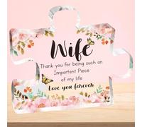Placca puzzle con blocco acrilico per moglie da marito, 10 x 10 cm, regalo di anniversario e compleanno per moglie, rosa