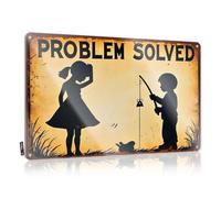 Placca rustica per la casa da uomo, con scritta in inglese "Haves Problem Solved: Girl Fixes Boy's Fishing Rod - Vintage Decor for Bedroom" (20 x 30 cm)