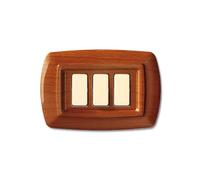 Placca serie Tondo', 3 moduli, plastica, legno chiaro, compatibile con BTicino Magic - Elettrocanali ECL2593LC