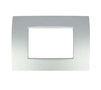 Placca Slim Sottile 3 4 7 Moduli Posti, Compatibile Living Light Air Placche incasso Silver Nero Titanio Legno Radica Bronzo Oro (3 Moduli, Silver Argento cod.7)