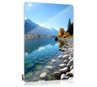 Placca unica con lago sereno con acqua limpida e costa rocciosa | Guys Vintage Style Haves Beach Decoration Easy Hang(20 x 30 cm)
