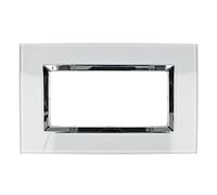 Placca Vetro effetto lucido compatibile con BTicino Matix - da incasso a scatto, per supporti 3/4/6 moduli (3M/4M/6M) (4M, BIANCA)