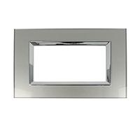 Placca Vetro effetto lucido compatibile con BTicino Matix - da incasso a scatto, per supporti 3/4/6 moduli (3M/4M/6M) (4M, TITANIO)