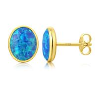 Placcati Oro Orecchini Opale Orecchini a bottone in Argento Sterling 925 Opale Oval Blu Gioielli Ipoallergenici per Donna 6 mm