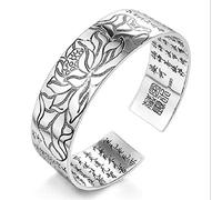 Placcato Bracciale Argento 925, Lotus Sutra Il Bracciale Schiave Buddista Tibetana Scritture Lingua 925 Argento Sterling Femmina Bracciale Braccialetto Gioielli Accessori Festival Giovane Dono Ami