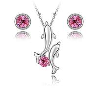 Placcato in oro 18 K viola chiaro ametista delfini da cristalli Swarovski set collana orecchini