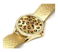 Placcato Oro Ghepardo Leopardate Jaguar Stampa Animale da Donna Cristel Orologio