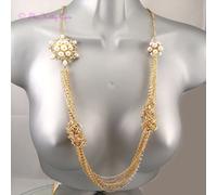 Placcato Oro Perla con Fiori di Cristallo Multi-Catena Massiccio Maschietta