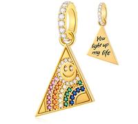 Placcato Oro Triangolo Smiley Face Arcobaleno Ciondolo CZ Charm, si adatta al braccialetto di buon compleanno Pandora, Bead pendenti a forma di piramide in argento Sterling 925