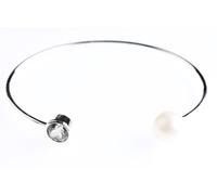 Placcato Rodio 6mm Europeo Lunetta Rotondo Zaffiro & Bianco Perla Braccialetto