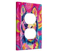 Placche di copertura per interruttore della luce a forma di cane Husky, pesca vibrante con disegni astratti per accenti da parete, piastre da parete in materiale termoplastico, presa singola duplex di
