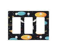 Placche di copertura per interruttore della luce astronauta, tema spazio nero con pianeti e stelle, design divertente per la cameretta dei bambini, piastre da parete in termoplastica, dimensioni