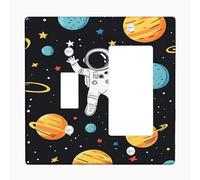 Placche di copertura per interruttore della luce astronauta, tema spazio nero con pianeti e stelle, design divertente per la cameretta dei bambini, piastre da parete in termoplastica, dimensioni