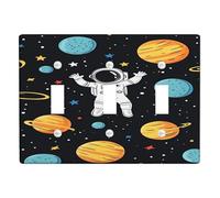 Placche di copertura per interruttore della luce astronauta, tema spazio nero con pianeti e stelle, design divertente per la cameretta dei bambini, piastre da parete in termoplastica, dimensioni
