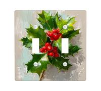 Placche di copertura per interruttore della luce con bacche di agrifoglio/coperture per uscite, foglie verdi festive con bacche rosse, piastre da parete in materiale termoplastico, decorazione per le