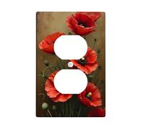 Placche di copertura per interruttore della luce con papavero rosso, design floreale vintage per decorazioni domestiche, piastre da parete in materiale termoplastico, presa singola duplex di