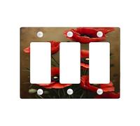 Placche di copertura per interruttore della luce con papavero rosso, design floreale vintage per decorazioni domestiche, piastre da parete in materiale termoplastico, dimensioni standard 3 gang