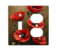 Placche di copertura per interruttore della luce con papavero rosso, design floreale vintage per decorazioni domestiche, piastre da parete in materiale termoplastico, dimensioni standard duplex a