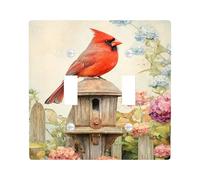 Placche di copertura per interruttore della luce con uccelli cardinali, rosso vibrante con piume per decorazione da parete, piastre da parete in materiale termoplastico, dimensioni standard, doppia