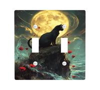 Placche di copertura per interruttore della luce del gatto al chiaro di luna, scena mistica blu notte per decorazione domestica, piastre da parete in termoplastica, dimensioni standard, doppia levetta