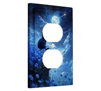 Placche di copertura per interruttore della luce del gatto celeste, design blu notte Cosmos per decorazione domestica, piastre da parete in termoplastica, presa singola duplex di dimensioni standard