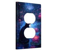Placche di copertura per interruttore della luce del gatto notturno magico/coperture delle uscite, scena acquatica blu scuro con gigli di pesca, decorazione artistica da parete, presa singola duplex