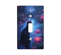 Placche di copertura per interruttore della luce del gatto notturno magico/coperture per uscite, scena acquatica blu scuro con gigli di pesca, decorazione artistica da parete, dimensioni standard
