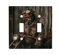Placche di copertura per interruttore della luce del motociclo doberman, rivestimento in pelle marrone rustico per accenti da parete, stile rustico rustico in stile fattoria, dimensioni standard