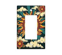 Placche di copertura per interruttore della luce del sole retrò, giallo caldo e verde acqua, stile bohémien girasole, decorazione estiva, piastre da parete in materiale termoplastico, dimensioni