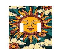 Placche di copertura per interruttore della luce del sole retrò, giallo caldo e verde acqua, stile bohémien girasole, decorazione estiva, piastre da parete in materiale termoplastico, dimensioni
