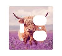 Placche di copertura per interruttore della luce della mucca delle Highland, animali da fattoria viola tenue per decorazione da parete, piastre da parete in materiale termoplastico, duplex a levetta