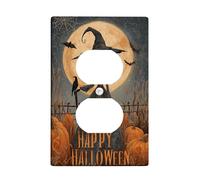Placche di copertura per interruttore della luce della strega di Halloween, design grigio scuro spaventapasseri per decorazioni domestiche, piastre da parete in materiale termoplastico, presa singola
