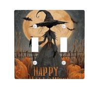 Placche di copertura per interruttore della luce della strega di Halloween, design grigio scuro spaventapasseri per decorazioni domestiche, piastre da parete in materiale termoplastico, dimensioni