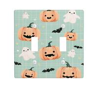 Placche di copertura per interruttore della luce di Halloween a forma di zucca, verde menta con simpatici fantasmi e pipistrelli, piastre da parete in materiale termoplastico, dimensioni standard