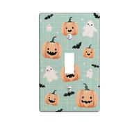 Placche di copertura per interruttore della luce di Halloween a forma di zucca, verde menta con simpatici fantasmi e pipistrelli, piastre da parete in materiale termoplastico, dimensioni standard a