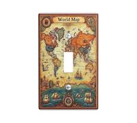 Placche di copertura per interruttore della luce vintage con mappa del mondo, tonalità della terra antica per la decorazione domestica, piastre da parete in materiale termoplastico, dimensioni