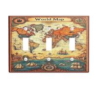 Placche di copertura per interruttore della luce vintage con mappa del mondo, tonalità della terra antica per la decorazione domestica, piastre da parete in materiale termoplastico, dimensioni