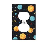 Placche di copertura per interruttori della luce astronauta, tema spazio nero con pianeti e stelle, design divertente per camerette bambini, piastre da parete in termoplastica, presa singola duplex di