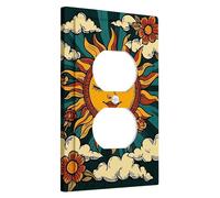 Placche di copertura per interruttori della luce del sole retrò, giallo caldo e verde acqua, stile bohémien girasole, decorazione estiva, piastre da parete in termoplastica, presa singola duplex di