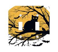 Placche di copertura per interruttori della luce della luna piena di Halloween, gatto spettrale sotto la luna gialla per accenti da parete, piastre da parete in materiale termoplastico, dimensioni