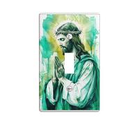 Placche di copertura per interruttori della luce religiosa, verde e oro Salvatore in preghiera per arte da parete, piastre da parete in materiale termoplastico, dimensioni standard singola levetta